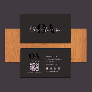 Modern Minimalist Monogram with QR Code Business Card