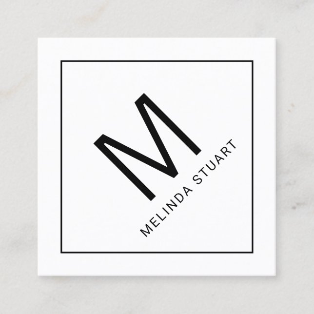 Modern Minimalist Monogram with Qr Code Square Bus Business Card (Front)