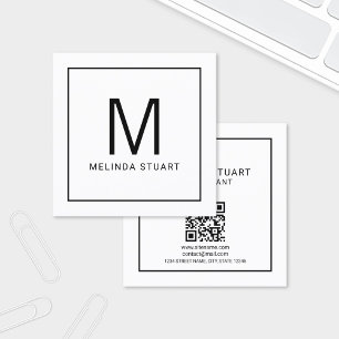Modern Minimalist Monogram with Qr Code Square Business Card