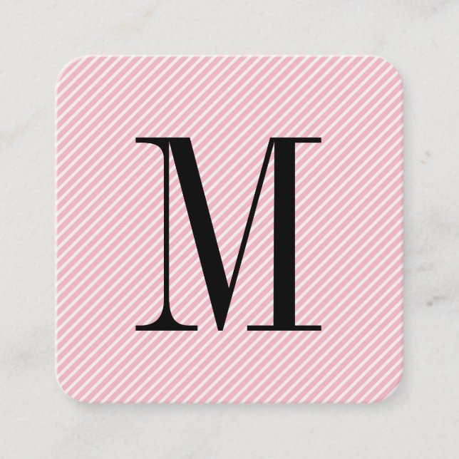 Modern Minimalist Monogram with Stripes Square Business Card (Front)