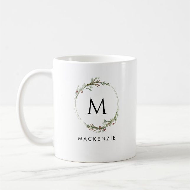 Modern Minimalist Monogram Wreath Coffee Mug (Left)