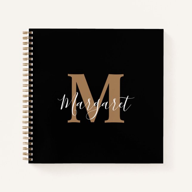 Modern Minimalist Monogrammed Black Notebook (Front)