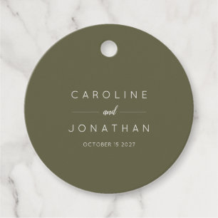 Modern Minimalist Moss Green Custom Wedding Favour Tags