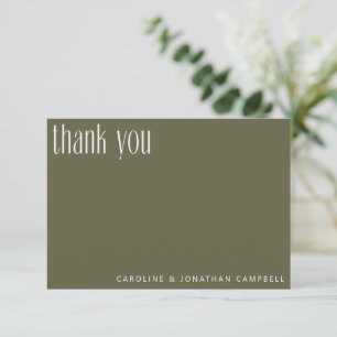 Modern Minimalist Moss Green Custom Wedding Thank You Card