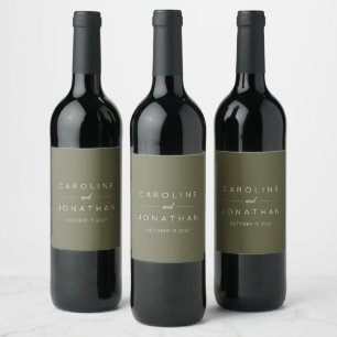 Modern Minimalist Moss Green Custom Wedding Wine Label