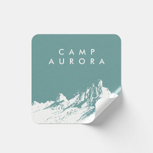 Modern Minimalist Mountain Desaturated Cyan Square Sticker