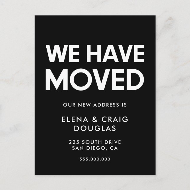 Modern minimalist Moving Announcement black Postcard (Front)