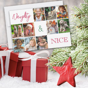 Modern Minimalist Multi Photo Collage Christmas Holiday Card