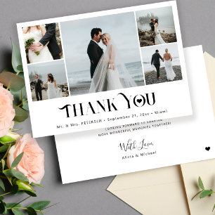 Modern minimalist multi photo collage wedding  thank you card