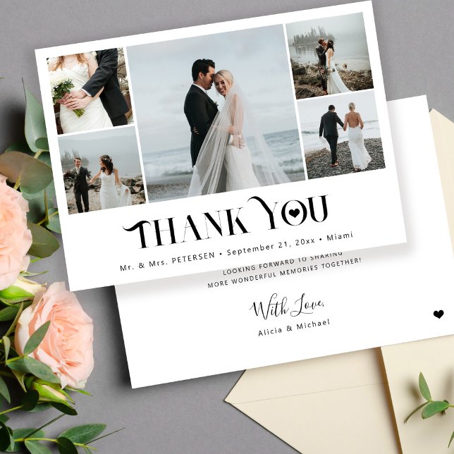 Modern minimalist multi photo collage wedding  thank you card (Creator Uploaded)