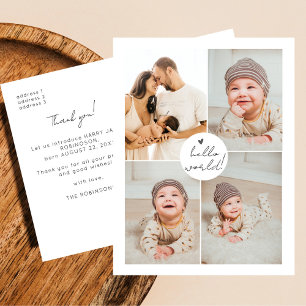 Modern Minimalist Multi Photo New Baby Thank You Postcard