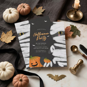 Modern Minimalist Mummy Cat Halloween Party Invitation