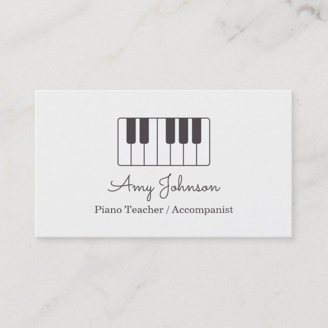 Modern Minimalist Music Piano Teacher Business Card (Front)