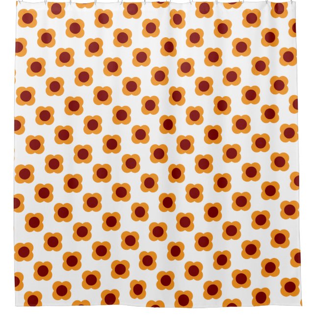 Modern Minimalist Mustard Yellow Retro Flowers Shower Curtain (Front)