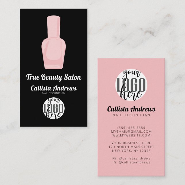Modern Minimalist Nail Polish Logo Nail Technician Business Card (Front/Back)