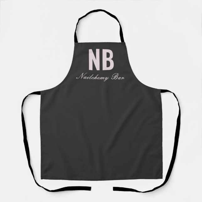 Modern Minimalist Nail Salon Custom Black Staff Apron (Front)