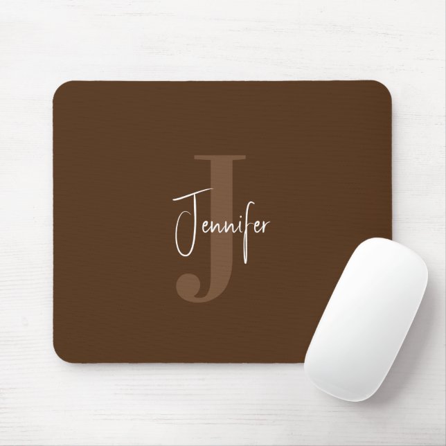 Modern Minimalist Name & Initial Monogram Brown Mouse Mat (With Mouse)