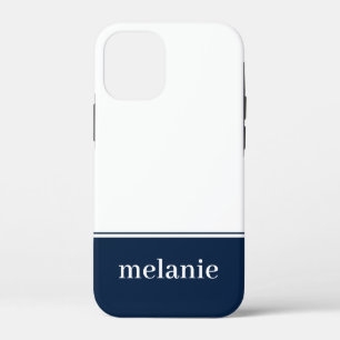 Modern Minimalist Name iPhone Case Navy White