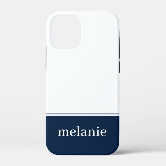 Modern Minimalist Name iPhone Case | Navy White (Back)