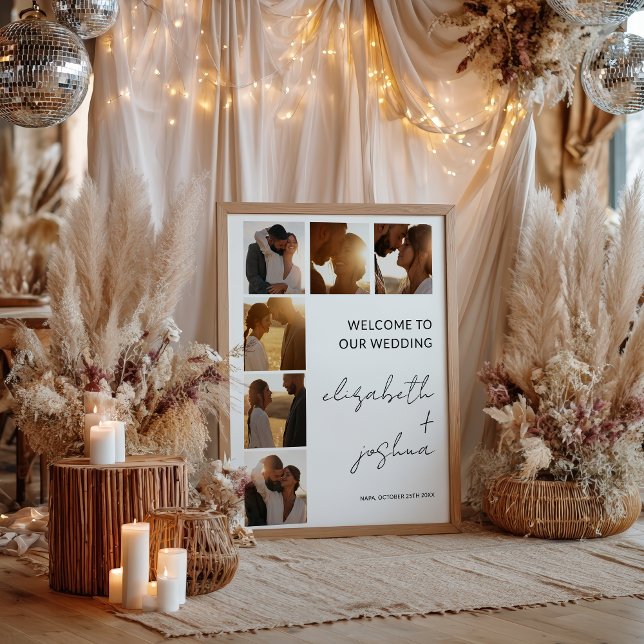 Modern  Minimalist Name Photo Grid Wedding Welcome Poster (Modern Minimalist Name Photo Grid Wedding Welcome Poster)