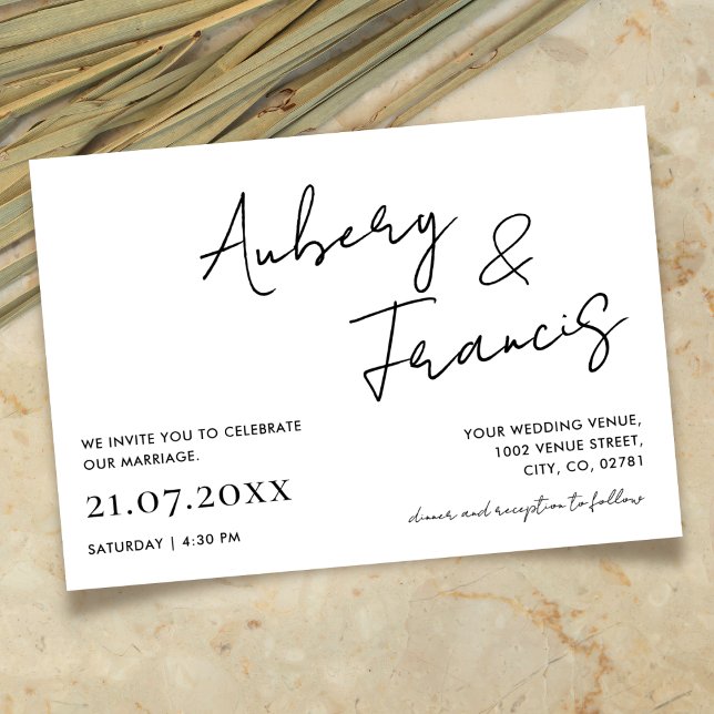 Modern Minimalist Name Script Calligraphy Black Invitation (Creator Uploaded)