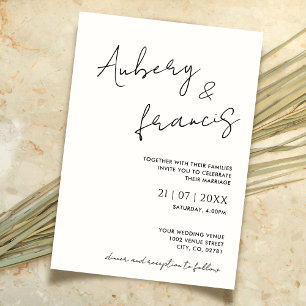 Modern Minimalist Name Script Calligraphy Black Invitation
