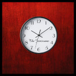 Modern Minimalist, Name White and Black Wall Clock<br><div class="desc">CHOOSE YOUR OWN BACKGROUND COLOR to decorate this personalised wood framed wall clock. Default is black and white. You can easily change the text and background colour - or keep my modern minimalist black and white design. What a wonderful gift for an engagement, wedding, bridal shower, or new home. All...</div>