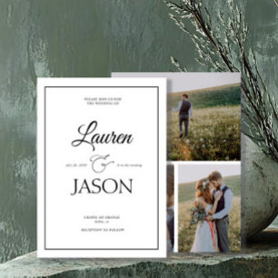 Modern Minimalist Names Calligraphy Black 3 Photo Invitation