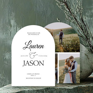 Modern Minimalist Names Calligraphy Black 3 Photo Invitation
