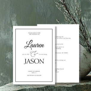 Modern Minimalist Names Calligraphy Black Invitation