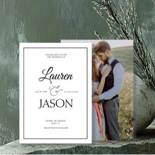 Modern Minimalist Names Calligraphy Black Photo  Invitation
