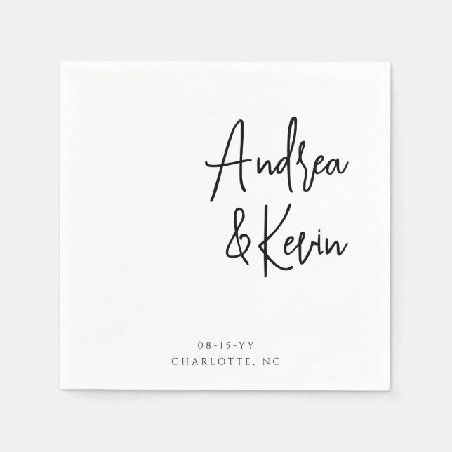 Modern Minimalist Names Wedding Engagement Napkins (Front)