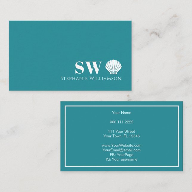 Modern Minimalist Nautical Shell Initials Monogram Business Card (Front/Back)