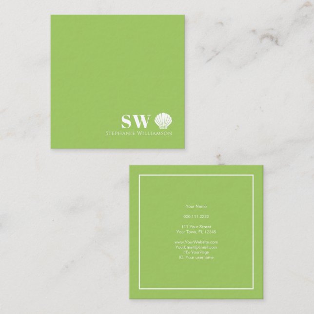 Modern Minimalist Nautical Shell Initials Monogram Square Business Card (Front/Back)