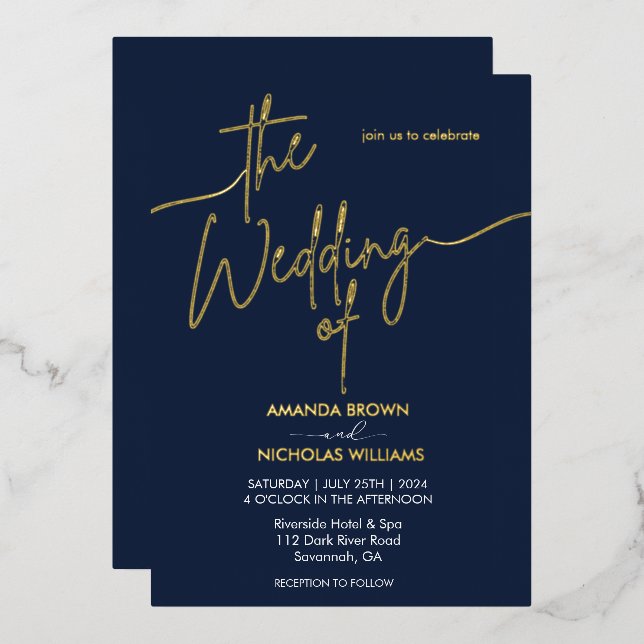 Modern Minimalist Navy and Gold Wedding (Front/Back)