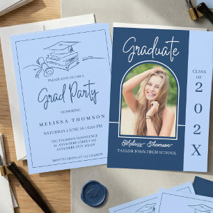 Modern Minimalist Navy Blue Arch Graduation Invitation