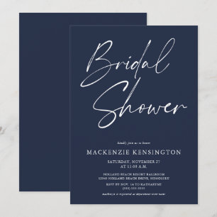 Modern Minimalist Navy Blue Bridal Shower Invitation