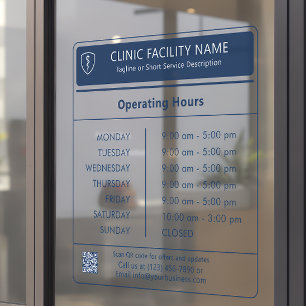 Modern Minimalist Navy Blue Clinic Operating Hours Window Cling