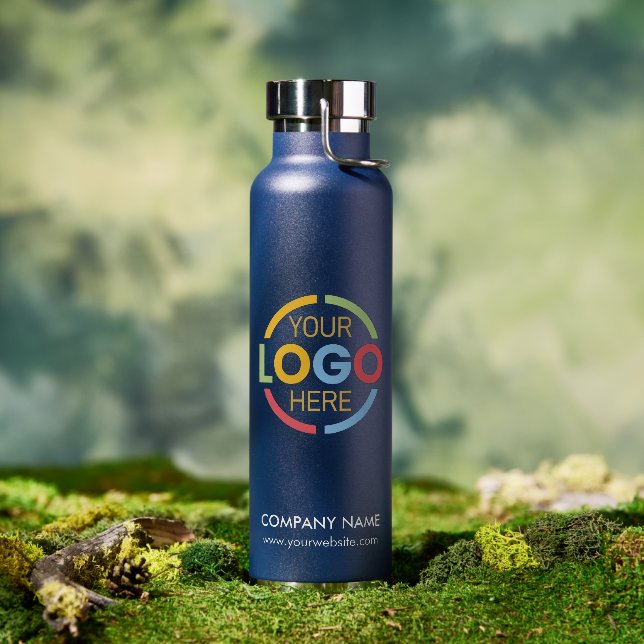 Modern Minimalist Navy Blue Company Business Logo Water Bottle (Outdoor)