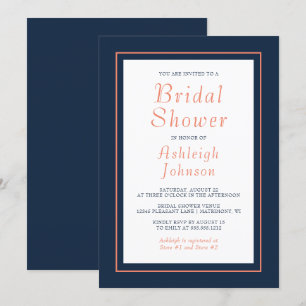 Modern Minimalist Navy Blue Coral Bridal Shower Invitation