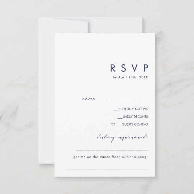 Modern Minimalist Navy Blue Diet/Song Request RSVP (Front)