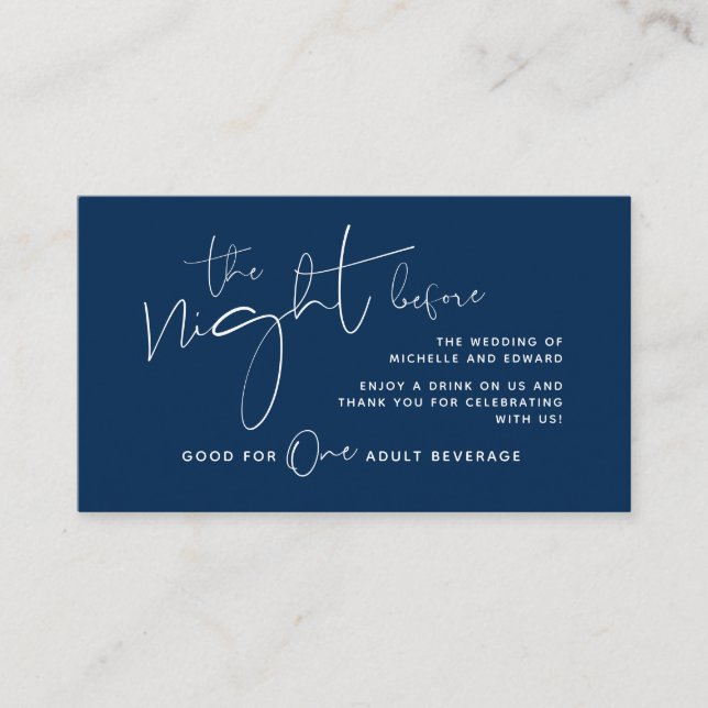 Modern minimalist Navy Blue, Drink Ticket Enclosur Enclosure Card (Front)