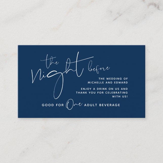 Modern minimalist Navy Blue, Drink Ticket Enclosure Card (Front)