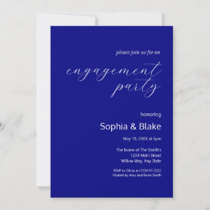 Modern Minimalist Navy Blue Engagement Party Invitation