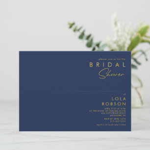 Modern Minimalist Navy Blue   Gold Bridal Shower Invitation