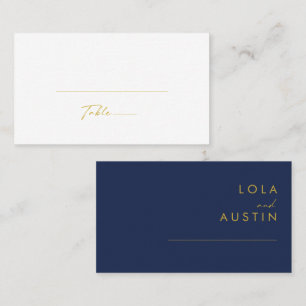 Modern Minimalist Navy Blue   Gold Flat Wedding Place Card