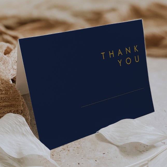 Modern Minimalist Navy Blue | Gold Folded Thank You Card (Creator Uploaded)