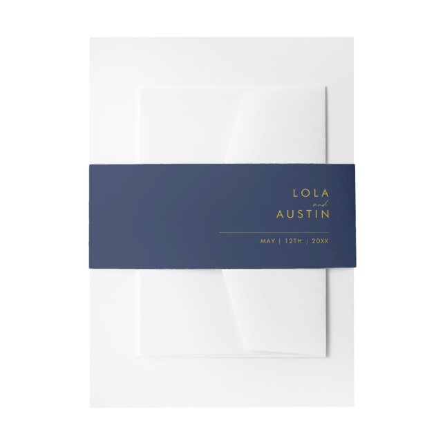 Modern Minimalist Navy Blue | Gold Invitation Belly Band (Front Example)