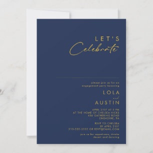 Modern Minimalist Navy Blue Gold Let's Celebrate Invitation
