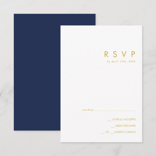 Modern Minimalist Navy Blue | Gold RSVP Card (Front/Back)